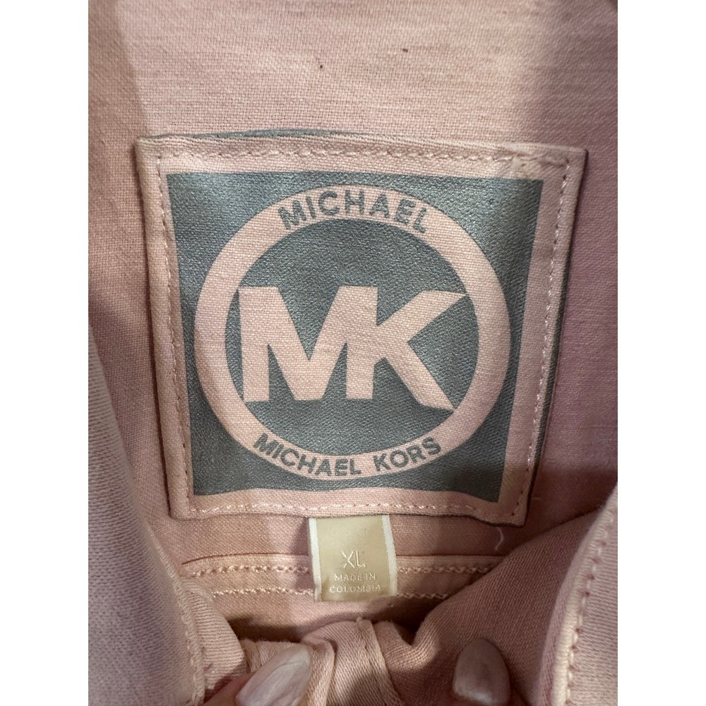 Michael Kors Pink Denim Jacket Button Front Long Sleeve Casual XL - Picture 2 of 6